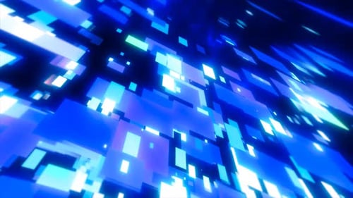 Blaue Energiequadrate und Rechtecke, Partikel, magisch leuchtender futuristischer abstrakter Hightech-Hintergrund