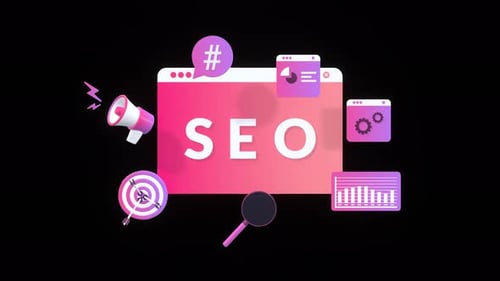 Animated SEO Digital Marketing Concept with Business Icons