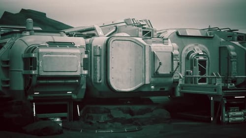 Colonist Base Constructed on a Distant Exoplanet Under a Cloudy Sky