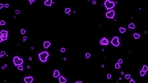 Purple Valentine Neon Hearts Flying Background Loop V5