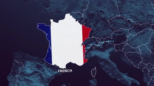 Animated France Map Highlight with Flag Fill and Country Name
