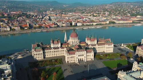 Aerial view of Hungarian Parliament Building in Budapest. Hungary Capital Cityscape at daytime