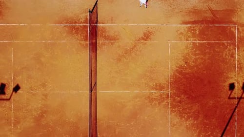 Tennis court drone aerial shot vertical top view