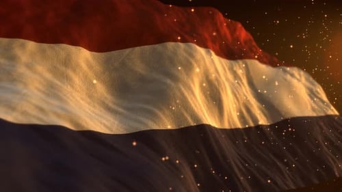 Dynamic Flag Waving with Golden Particle Effect