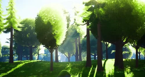 Sunlight Filters Through Trees in a Vibrant Green Forest During Daytime