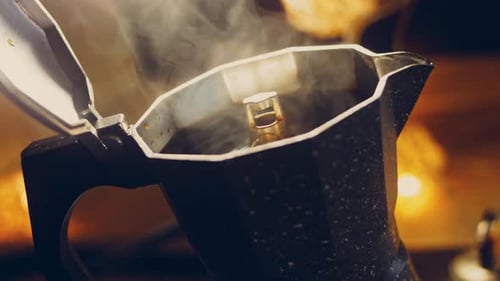 Close Up of Steaming Moka Pot
