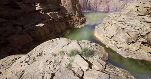 Stunning View of the River Flowing Through Rocky Canyon Landscape