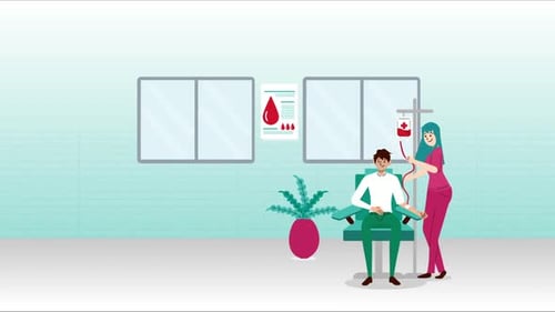 Animated Flat Design Blood Donation with Nurse and Patient