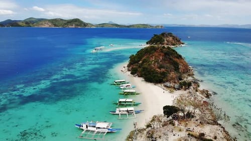 Aerial view of tropical beach on the Bulog Dos Island, Philippines. Beautiful tropical island with s