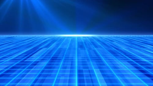 Blue Digital Grid Futuristic Light Tunnel Background