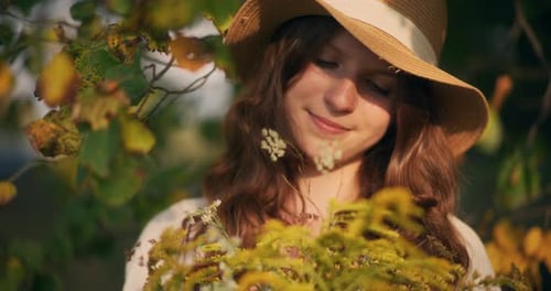 Dreamy Girl with Wildflowers Bouquet