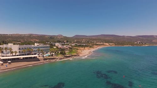 Aerial view of beachfront resort, Cyprus.