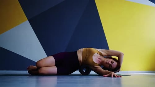 Sport Workout And Self Massage By Fitness Roller Woman Training In Yoga Studio Healthy Lifestyle