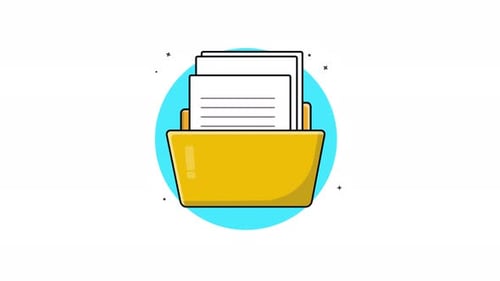 Animated Documents in Folder Flat Design Icon