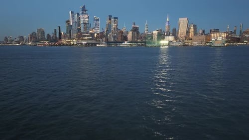 Aerial view of Midtown Manhattan and The Hudson River at night