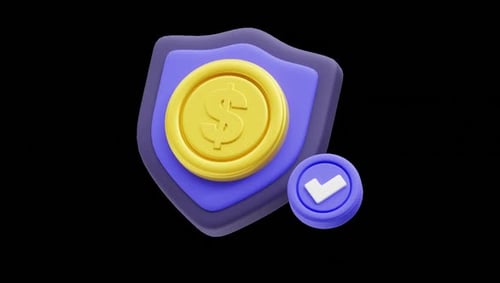 3D Security Shield with Dollar Coin and Checkmark Icon
