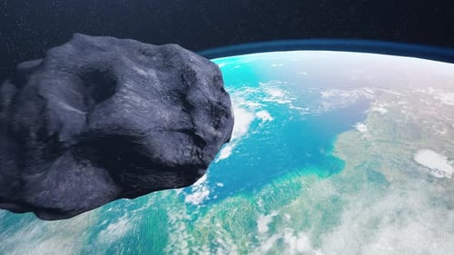 Asteroid Moves Close To Earth Viewed From Space