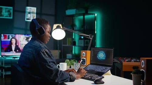 Data Scientist Using Laptop Updating Artificial Intelligence Machine Learning