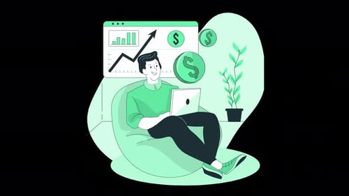 man investing money with an increasing graph, green graph of increasing investment on alpha channel