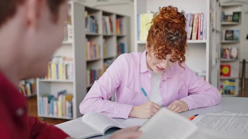 Students Studying Together in Library