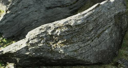 Large Natural Rock Formation Highlighting Unique Textures in a Grassy Area