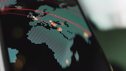 Cyberangriff auf der Weltkarte live auf dem Smartphone Europa als Angriffsquelle