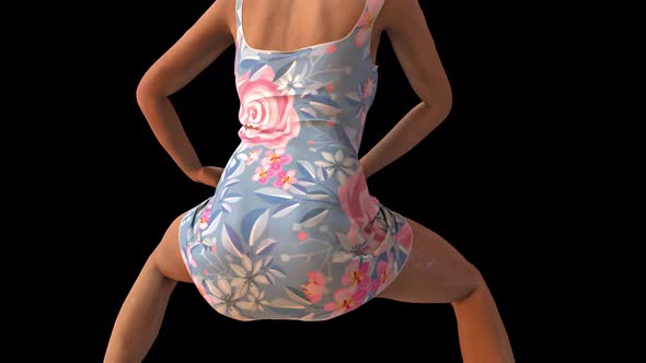 3D Animated Woman Twerking Dance with Floral Dress on Alpha Channel 3D Animated Woman Twerking Dance with Floral Dress on Alpha Channel
