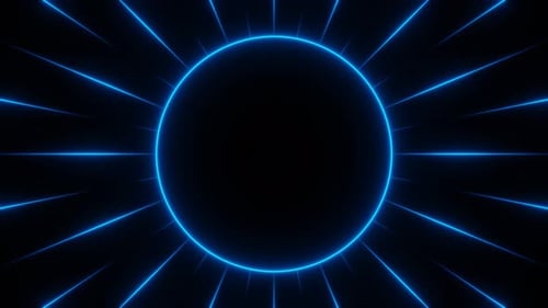 Blue Neon Circle Frame with Moving Stripes Loop Animation