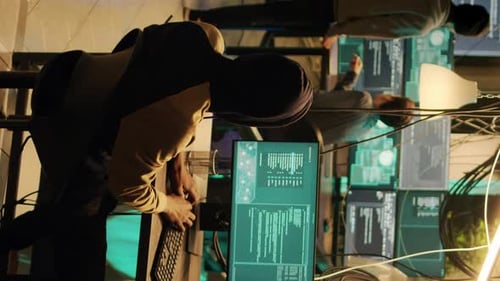 Vertical Video Young Cyber Criminal Breaking Computer Firewall to Plant Malware
