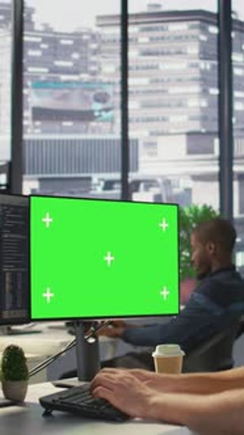 Vertical Video IT Specialist Programming Using Chroma Key Computer