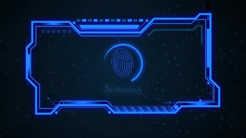 Futuristic Blue HUD Frame Fingerprint Scanning Animation