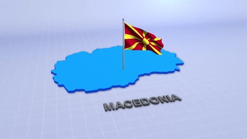 Animated 3D Map of Macedonia with Waving Flag
