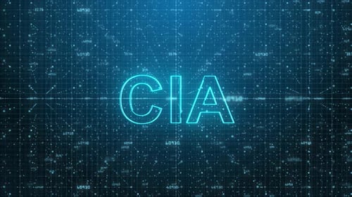 CIA Text on Futuristic Cyberspace Background. 3D Grid and Binary Numbers.