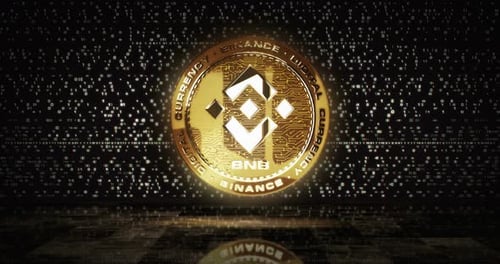 Binance BNB stablecoin cryptocurrency golden coin loop on digital screen