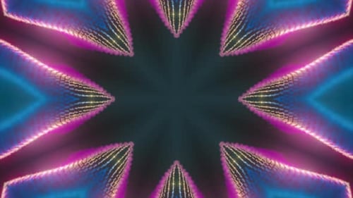Abstract Digital Kaleidoscope of Glowing Neon Particles Loop