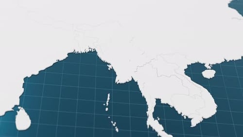 Carte 3D bleue du Myanmar avec épingle entourée d'autres pays sur une carte politique blanche avec