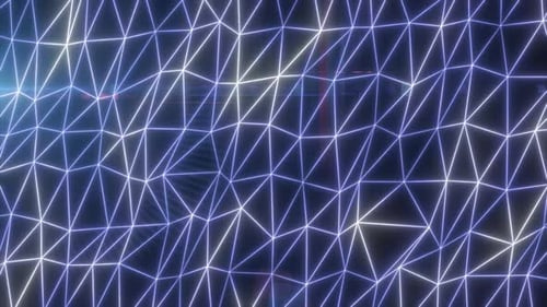 Red alámbrica geométrica azul abstracta iluminada por líneas y nodos brillantes