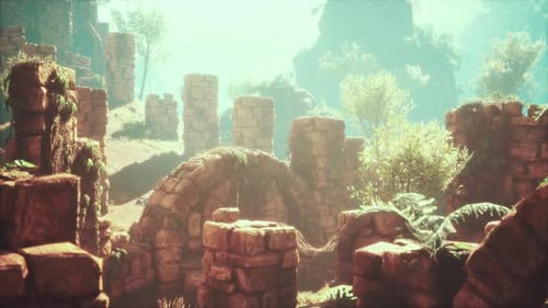 Ruins Near Red Rocky Stones