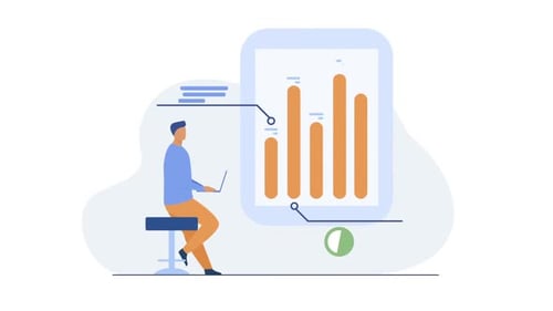 Person Analyzing Data on Laptop with Flat Design Charts