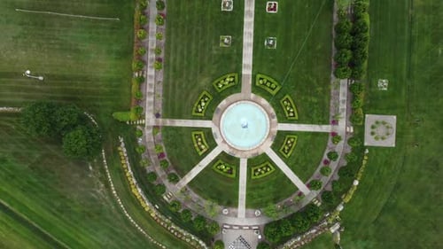 Drone shot of courtyard fountain