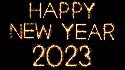 Happy New Year 2023 Text Sparkler Glitter Sparks Firework Loop Animation