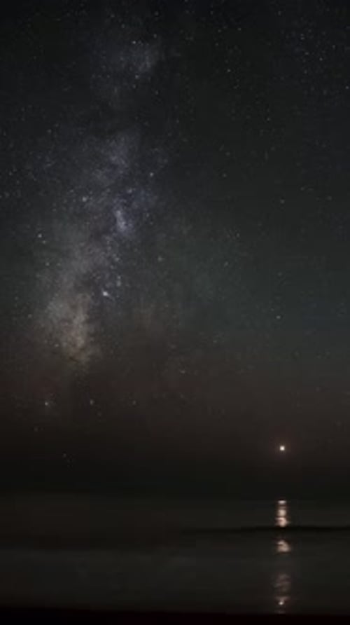 Vertical Milky Way and Comet Over Ocean at Night