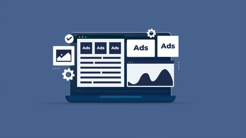 Flat Design Digital Advertising Analytics on Laptop Animation