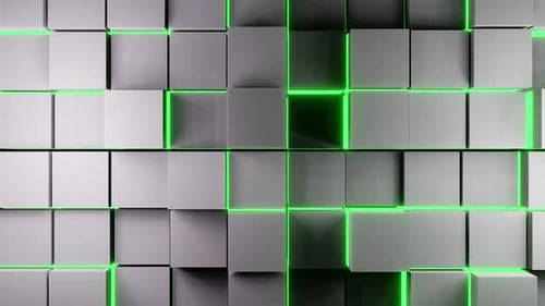 Graue Platten Kubischer Hintergrund mit grünen Neonstreifen HD