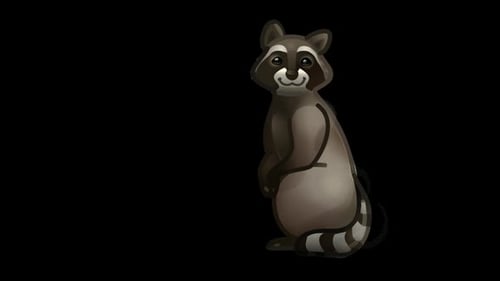 Cartoon Raccoon Stretching and Looking Around Animation