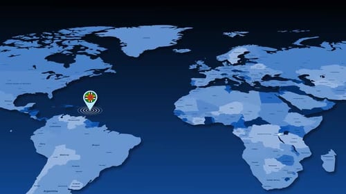 Animated World Map Global Location Pin with Medical Symbol