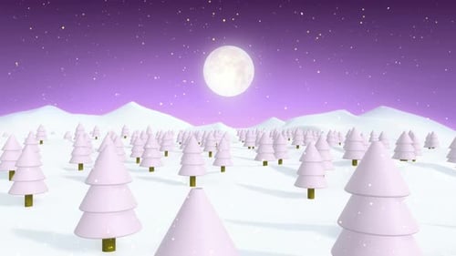 Minimalist Winter Forest with Pink Trees and Falling Snow