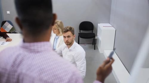 Corporate teamwork montage business people collaborate during team building in office