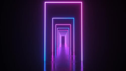 Futuristic Neon Corridor with Vibrant Lights