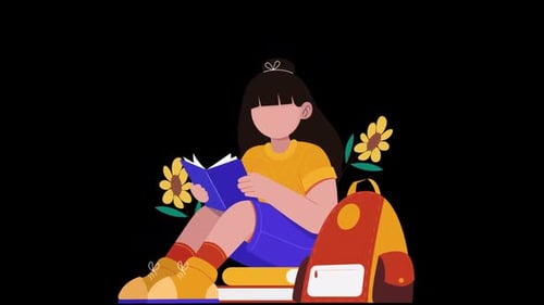 Animated Flat Design Illustration of a Student Reading Books